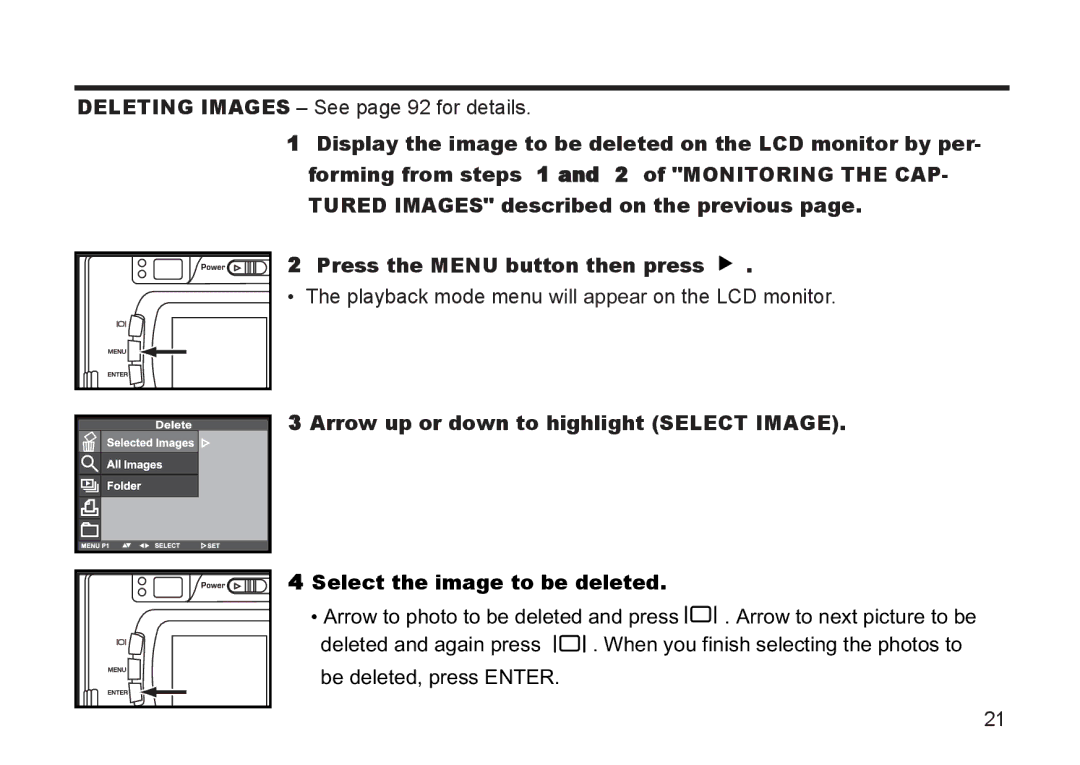 Argus Camera DC3810 manual Arrow up or down to highlight Select Image, Select the image to be deleted 