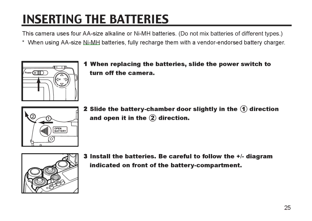 Argus Camera DC3810 manual Inserting the Batteries 