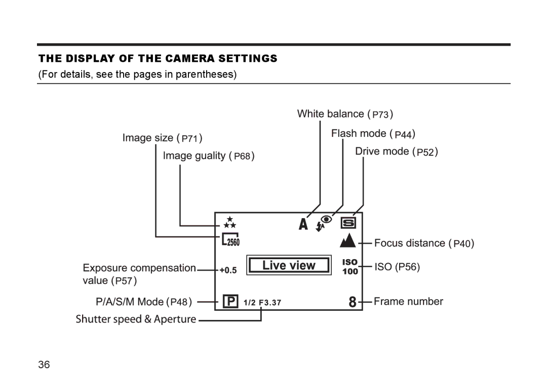 Argus Camera DC3810 manual Display of the Camera Settings 