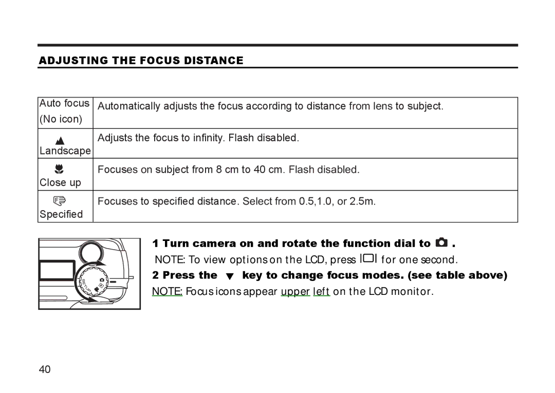 Argus Camera DC3810 manual Adjusting the Focus Distance 