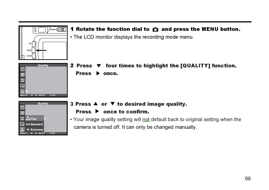 Argus Camera DC3810 manual LCD monitor displays the recording mode menu 