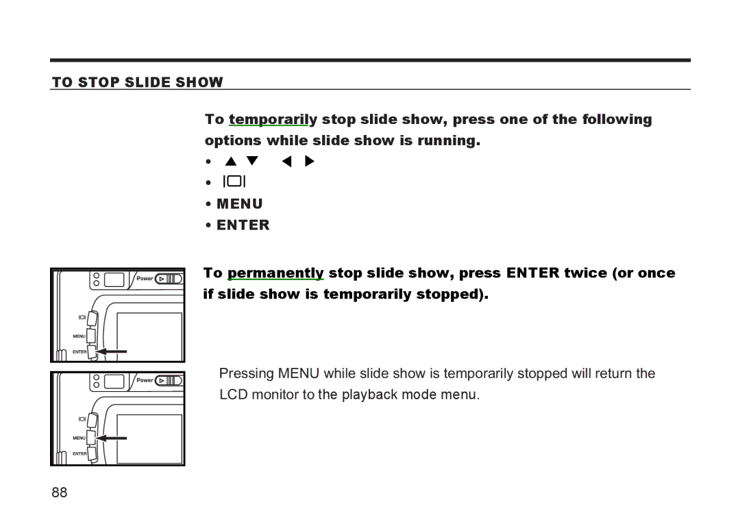 Argus Camera DC3810 manual To Stop Slide Show, Menu Enter 