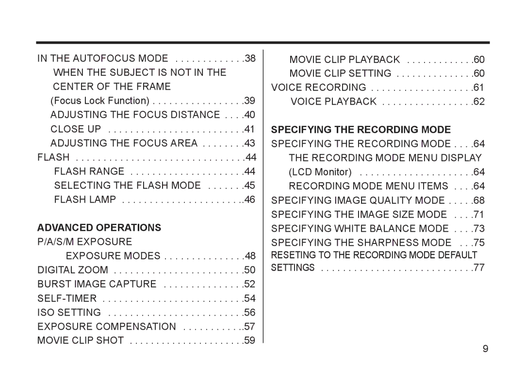 Argus Camera DC3810 manual Advanced Operations, Specifying the Recording Mode 