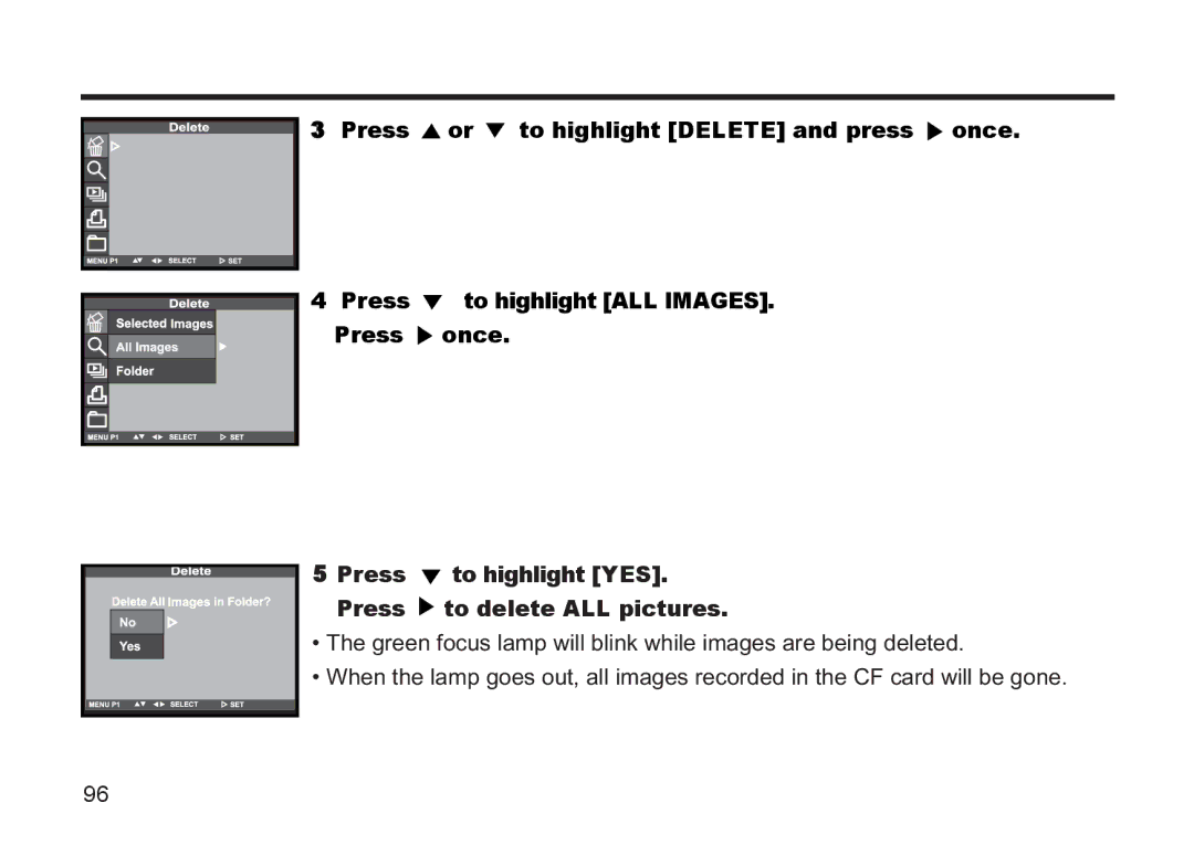 Argus Camera DC3810 manual Press to highlight YES. Press to delete ALL pictures 