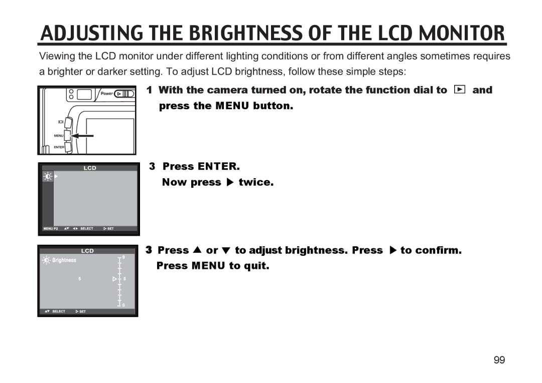 Argus Camera DC3810 manual Adjusting the Brightness of the LCD Monitor 