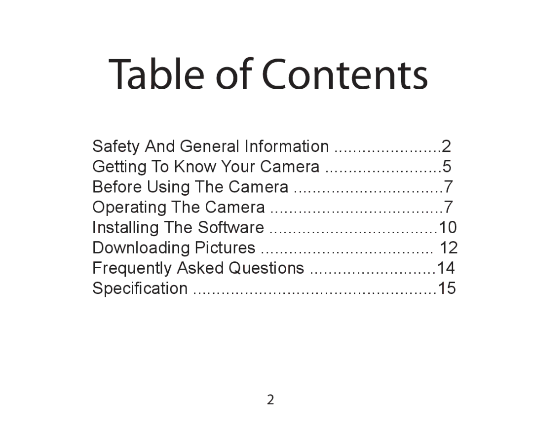 Argus Camera DCM-098 manual Table of Contents 