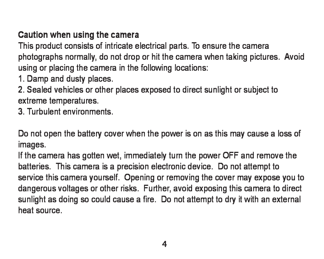 Argus Camera DCM-098 manual Caution when using the camera 