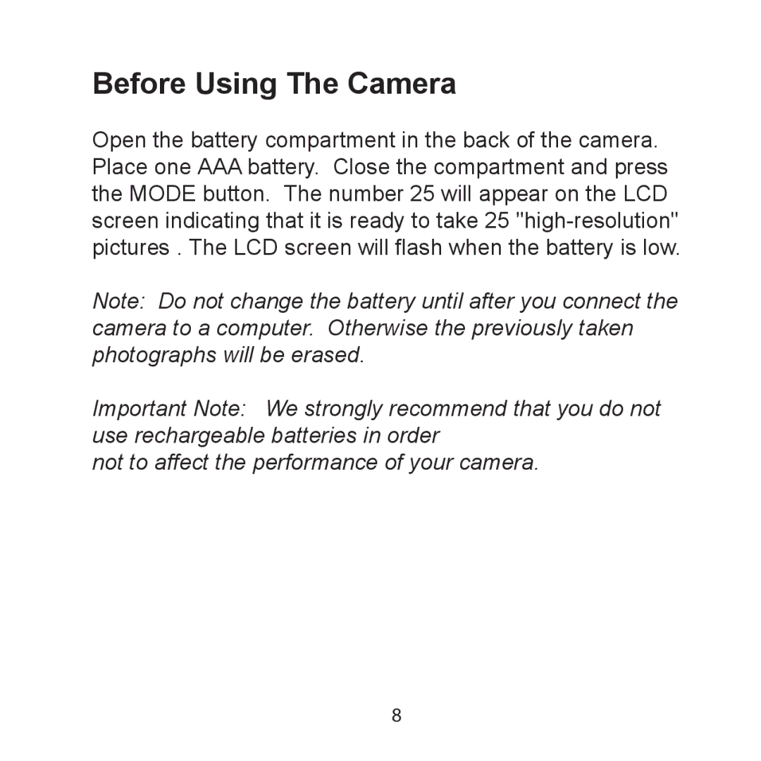 Argus Camera DCM-099 manual Before Using The Camera 