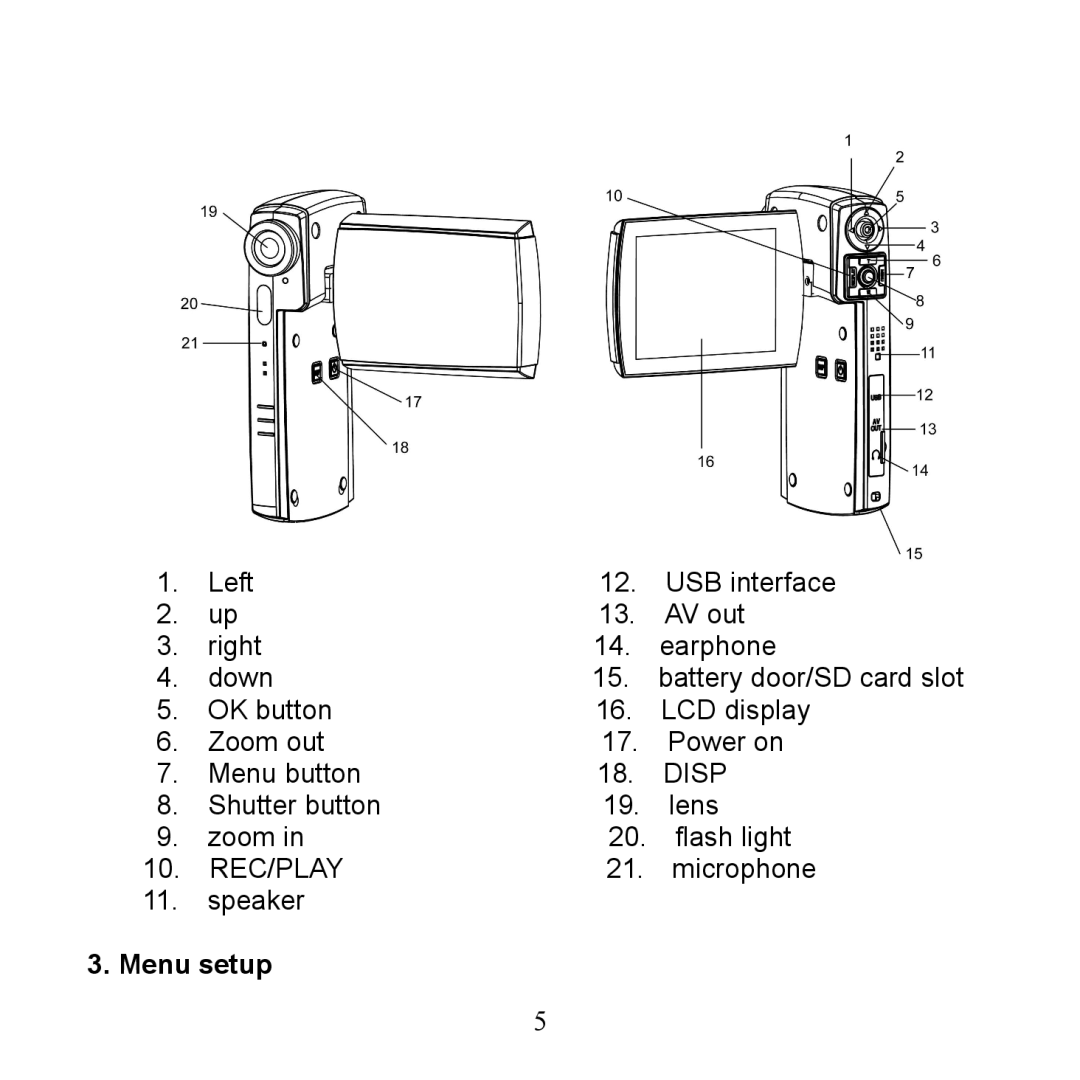 Argus Camera DV 5470 manual Menu setup 