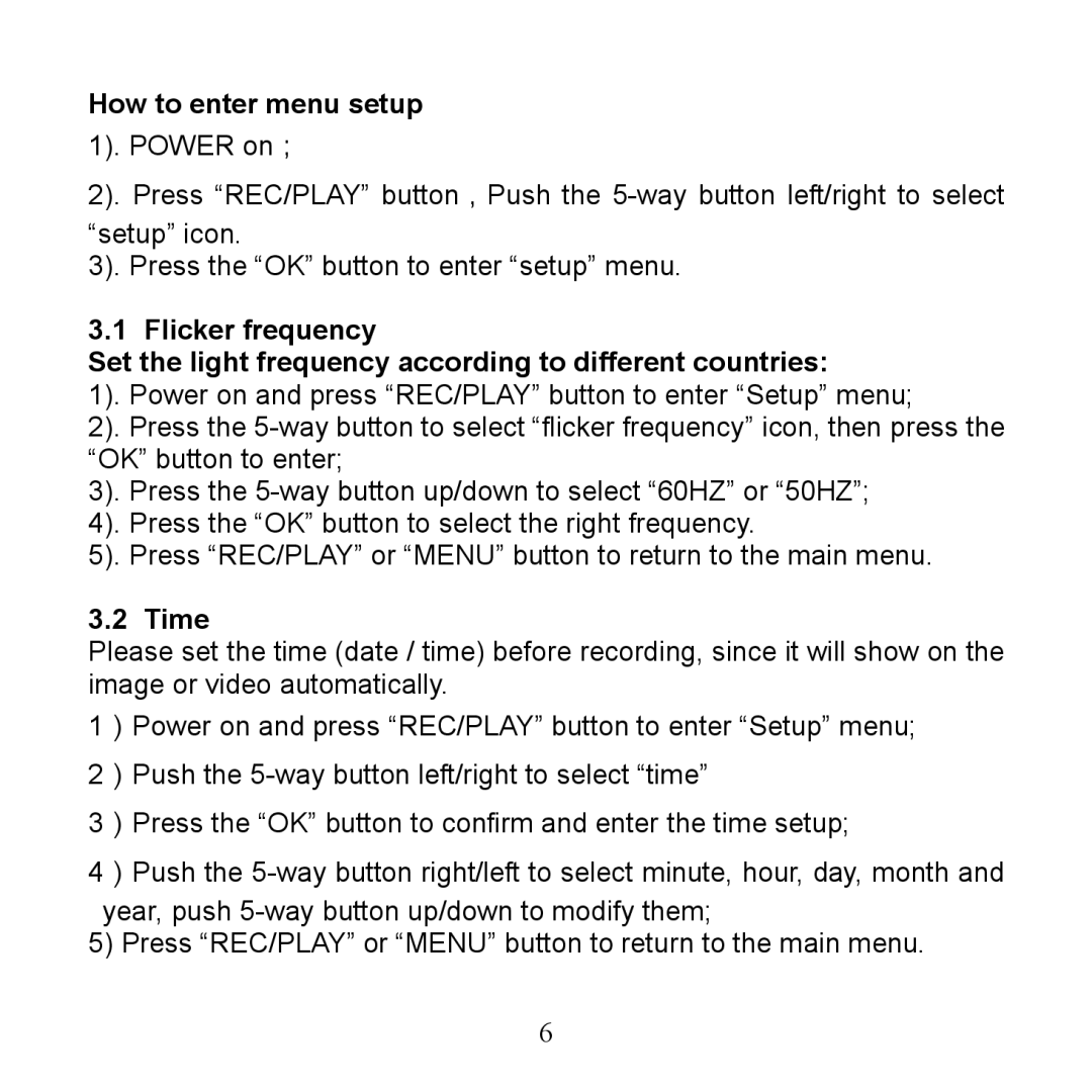 Argus Camera DV 5470 manual How to enter menu setup, Time 