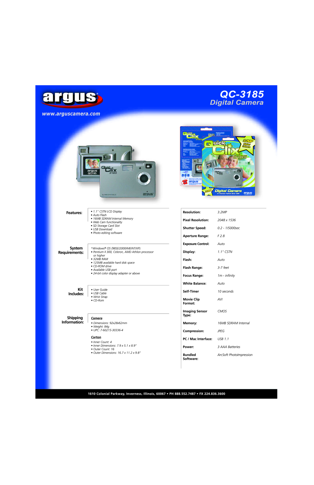 Argus Camera QC-3185 manual 