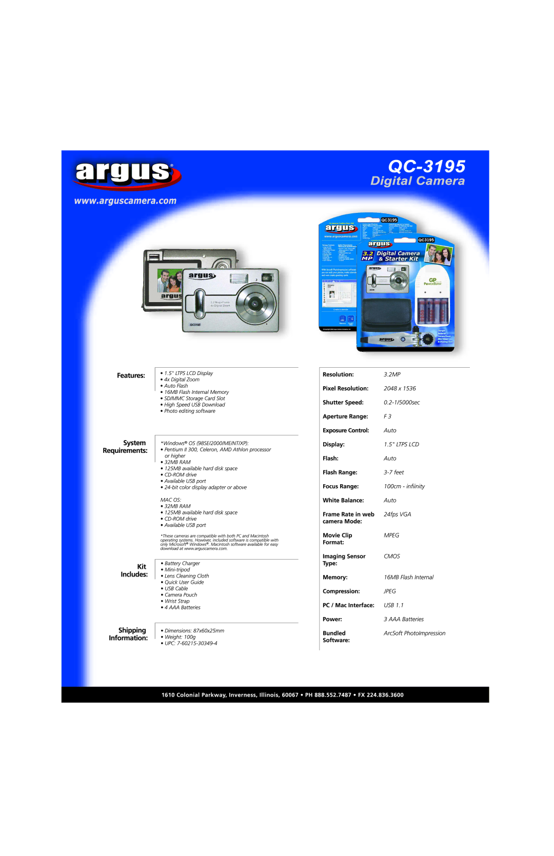 Argus Camera QC-3195 manual 