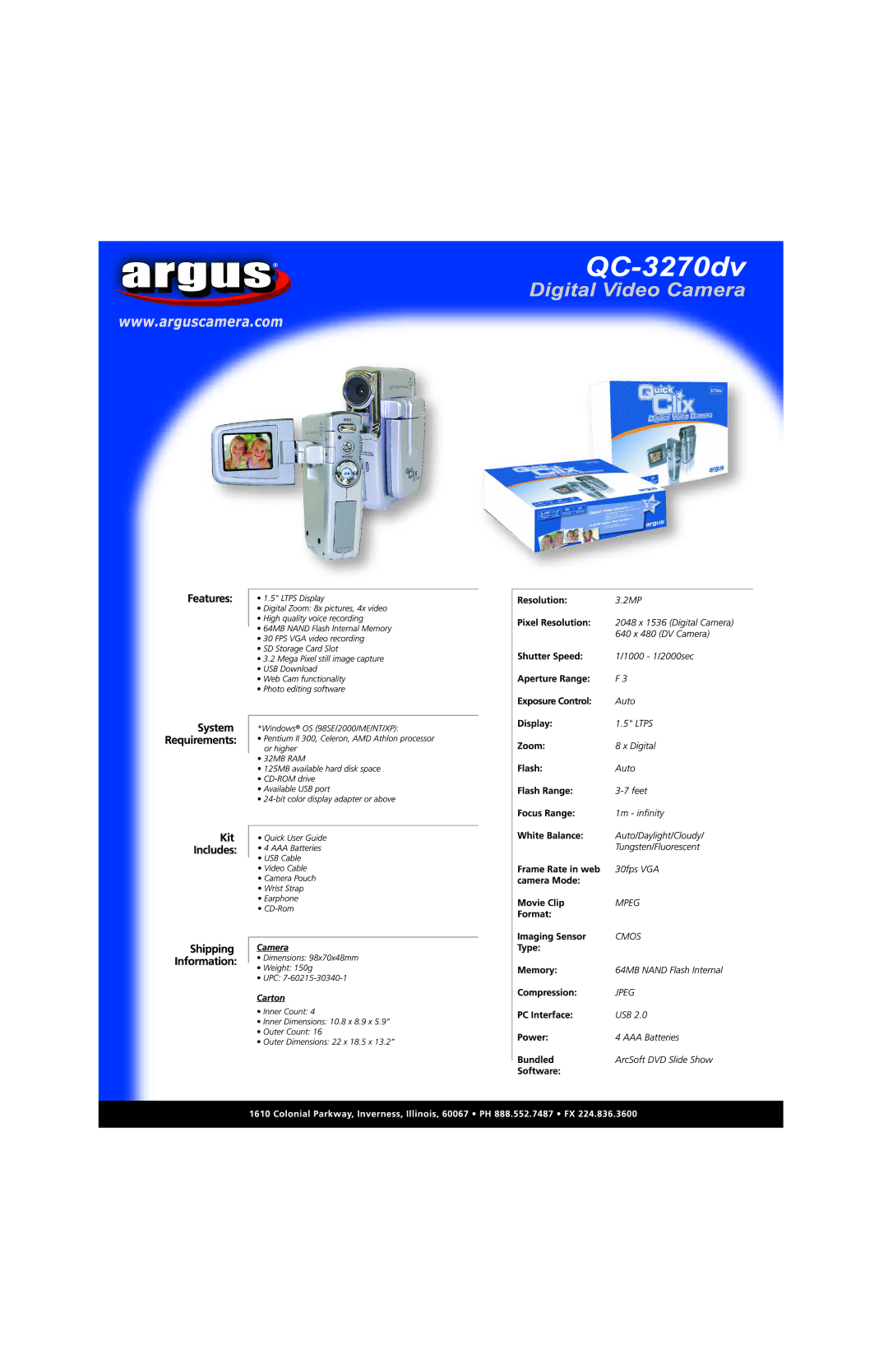 Argus Camera QC-3270dv manual 