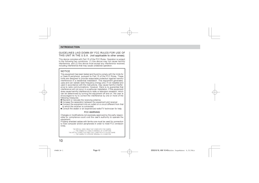 Argus Camera RW-1 manual FCC Warning 