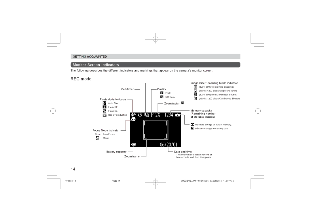 Argus Camera RW-1 manual REC mode, Monitor Screen Indicators 