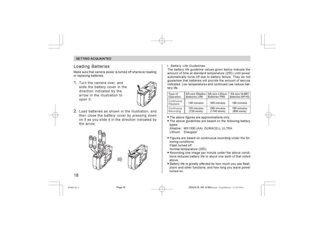 Argus Camera RW-1 manual Loading Batteries, Arrow 