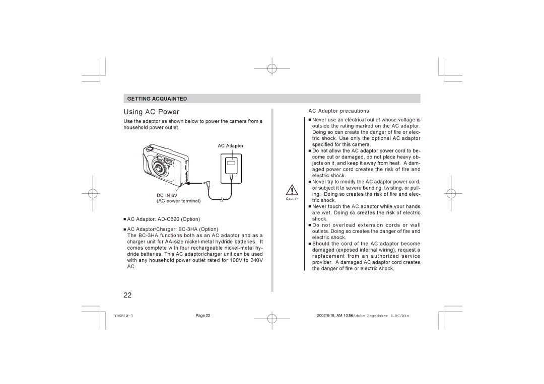 Argus Camera RW-1 manual Using AC Power 