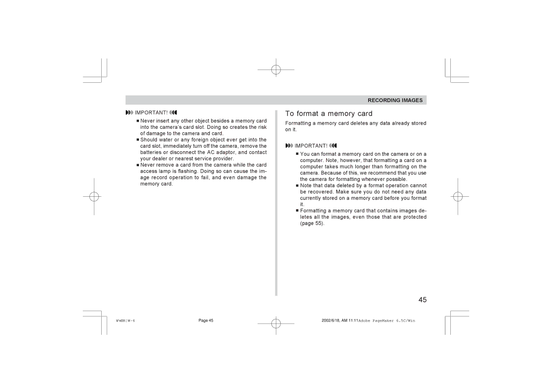 Argus Camera RW-1 manual To format a memory card 