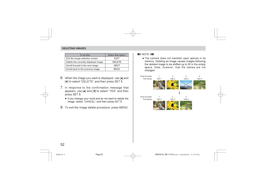 Argus Camera RW-1 manual To exit the image delete procedure, press Menu 