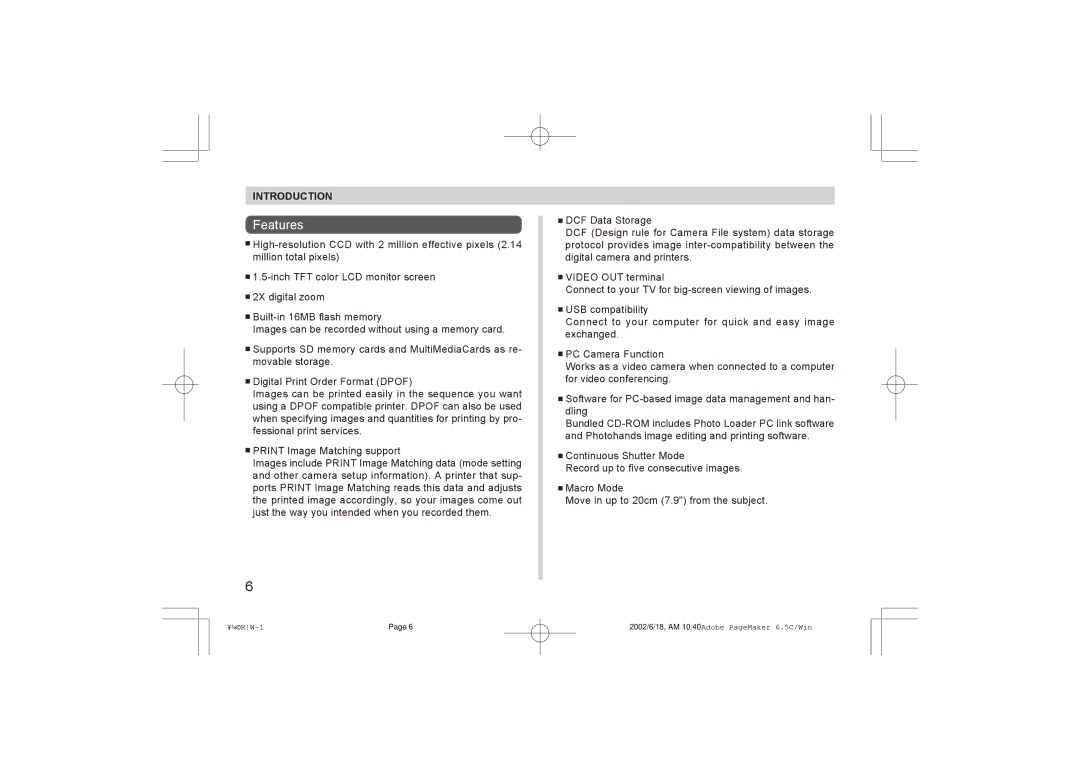 Argus Camera RW-1 manual Features 