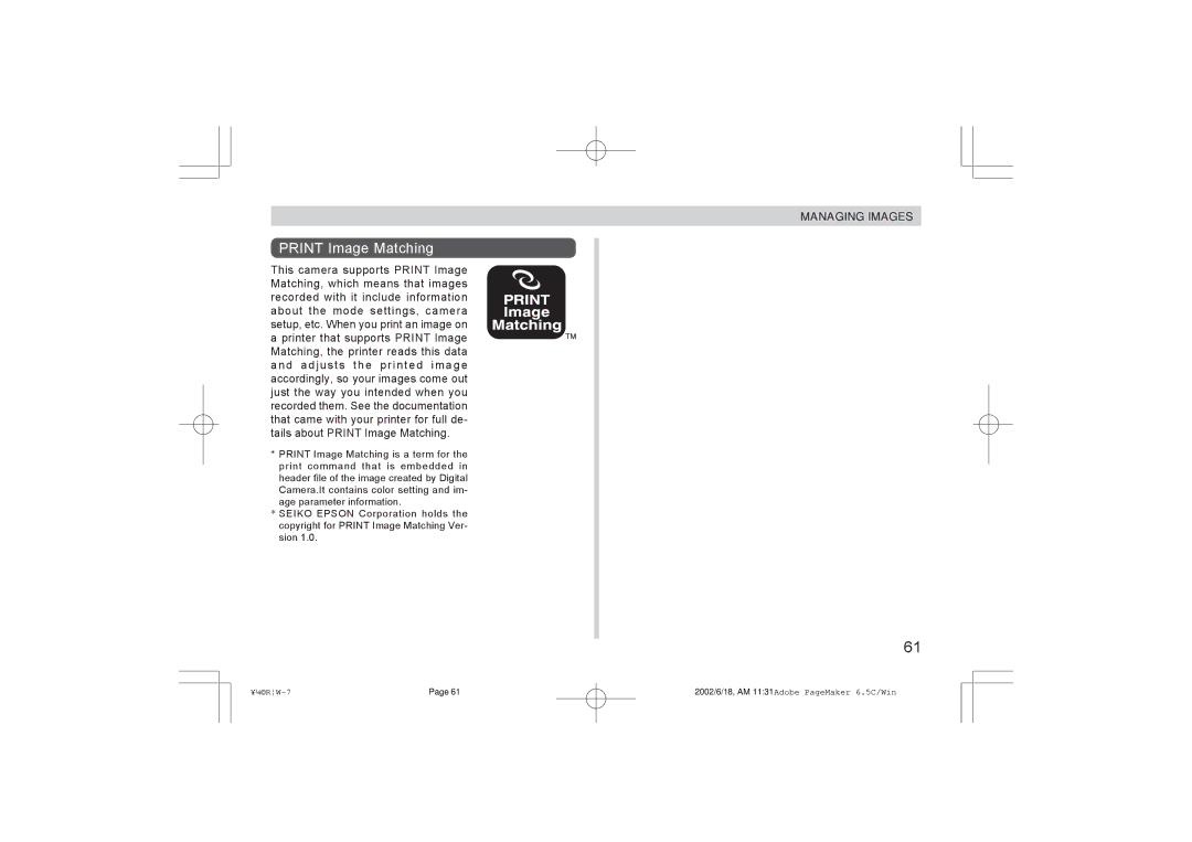 Argus Camera RW-1 manual Print Image Matching 