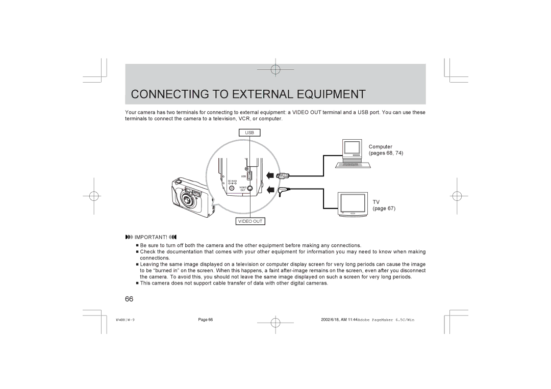 Argus Camera RW-1 manual Connecting to External Equipment 