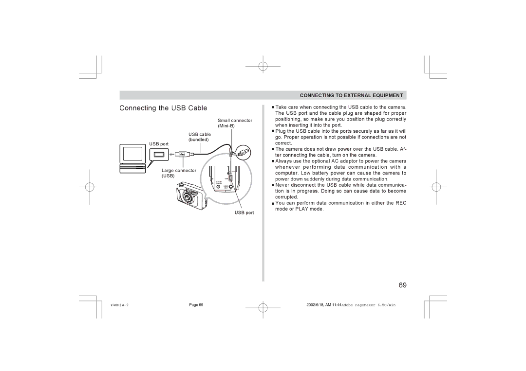 Argus Camera RW-1 manual Connecting the USB Cable 