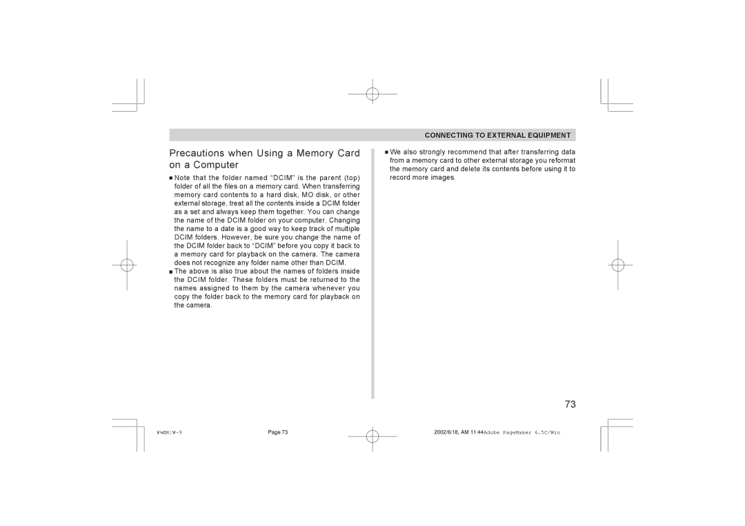 Argus Camera RW-1 manual Precautions when Using a Memory Card on a Computer 