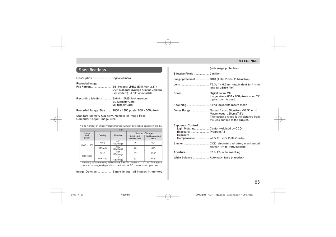 Argus Camera RW-1 manual Specifications 