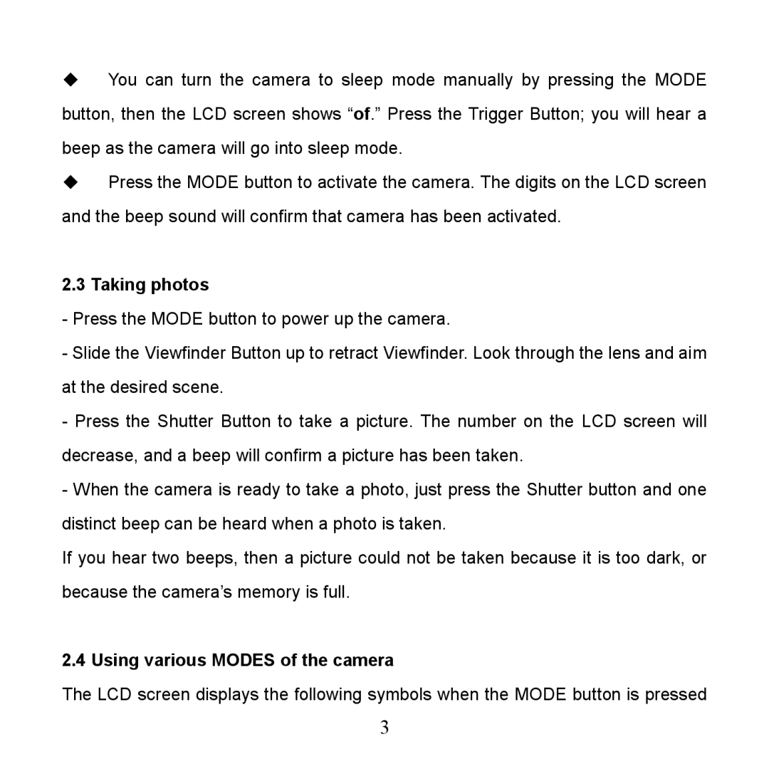 Argus Camera VGA Carabiner Camera manual Taking photos, Using various Modes of the camera 