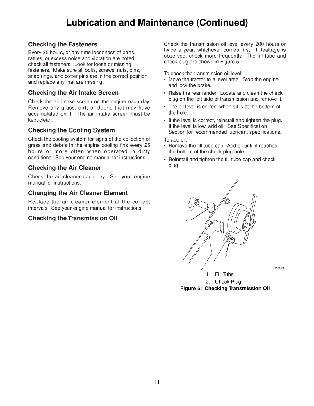 Ariens 070 - Professional G, 071 - Professional G, 072 - Professional G Checking the Fasteners, Checking the Air Cleaner 