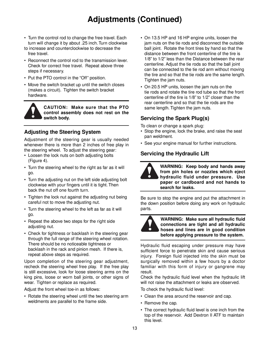 Ariens 070 - Professional G, 071 - Professional G, 072 - Professional G manual Adjusting the Steering System 