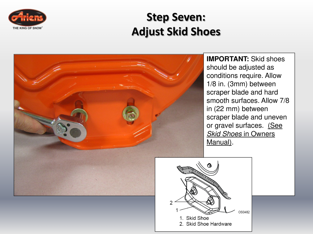 Ariens 24 LE (920014 s/n 100000 & up) quick start Step Seven Adjust Skid Shoes 