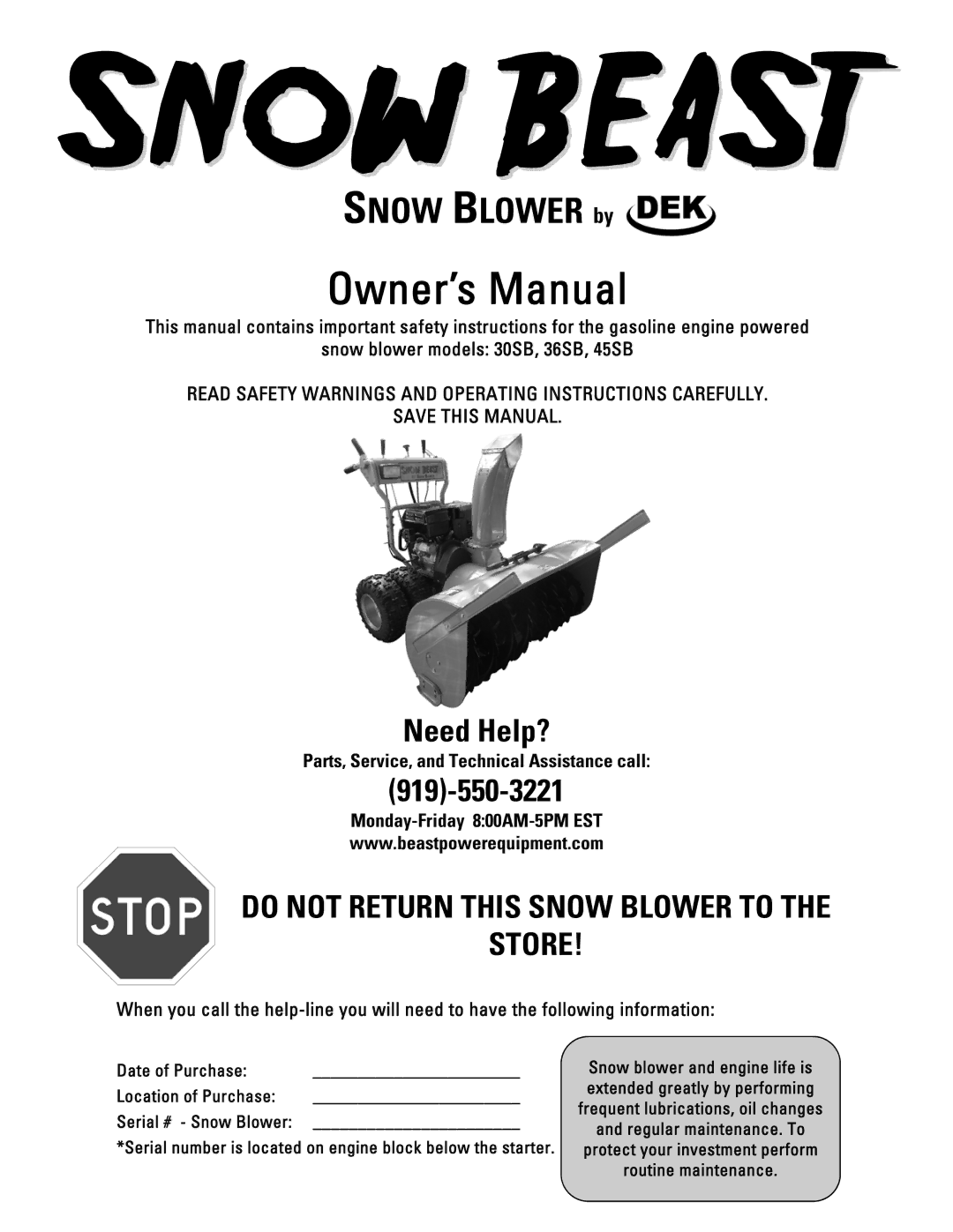 Ariens 36SB, 45SB, 30SB owner manual Snow Blower by 