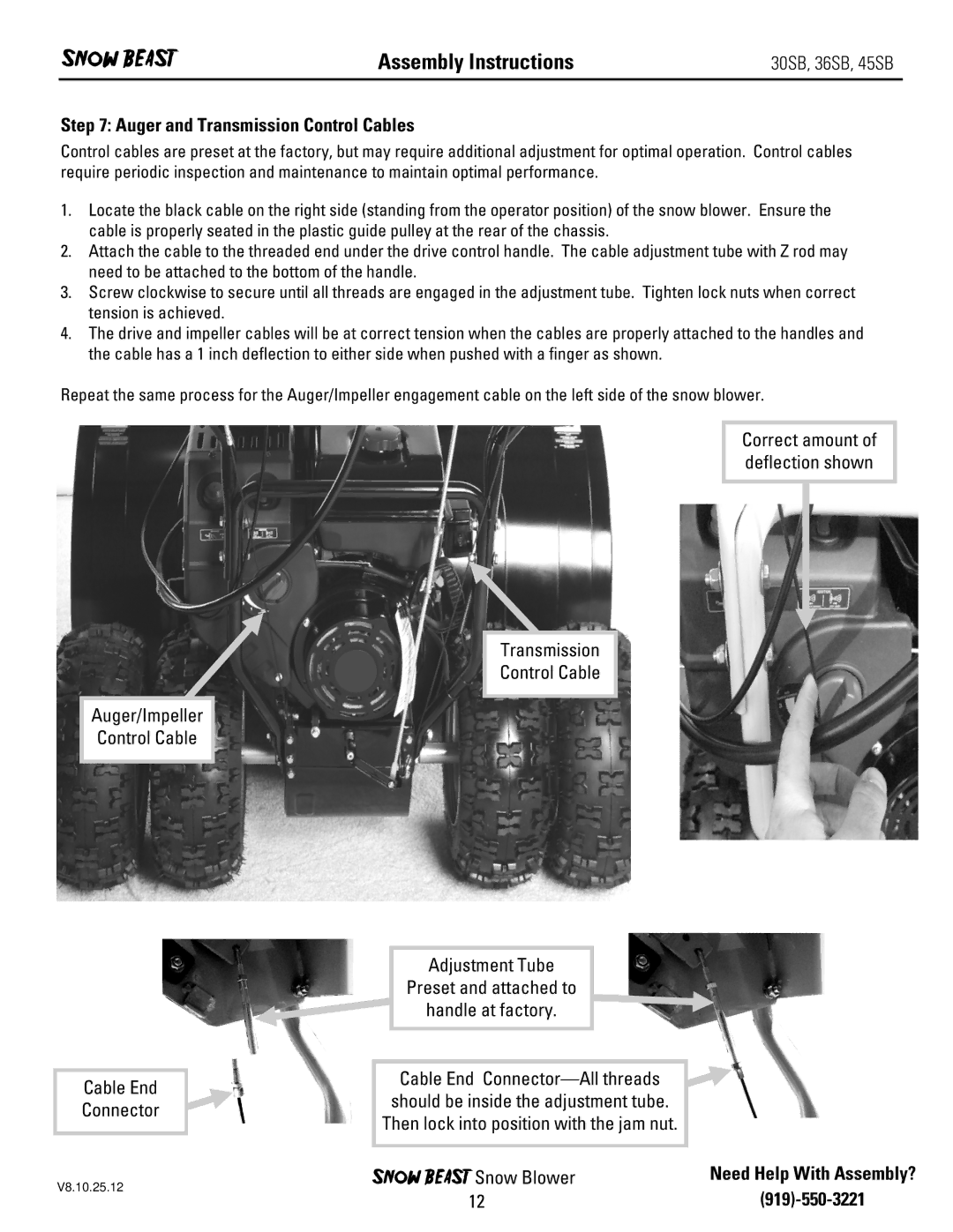 Ariens 36SB, 45SB, 30SB owner manual Auger and Transmission Control Cables 