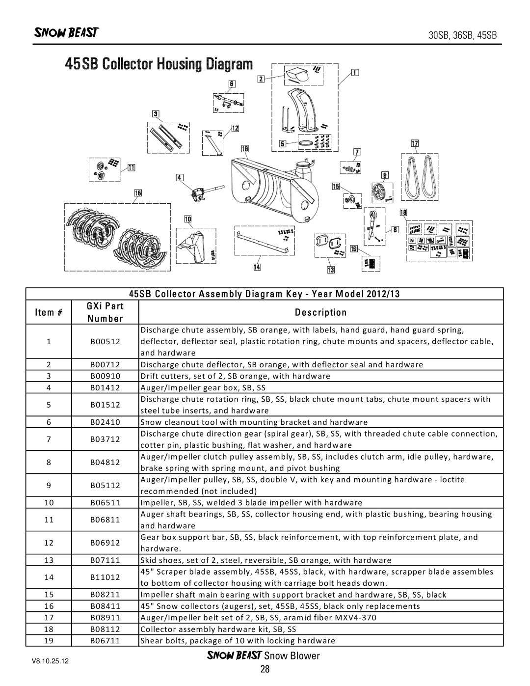 Ariens 30SB, 36SB owner manual 45SB Collector Assembly Diagram Key Year M odel 2012/13 