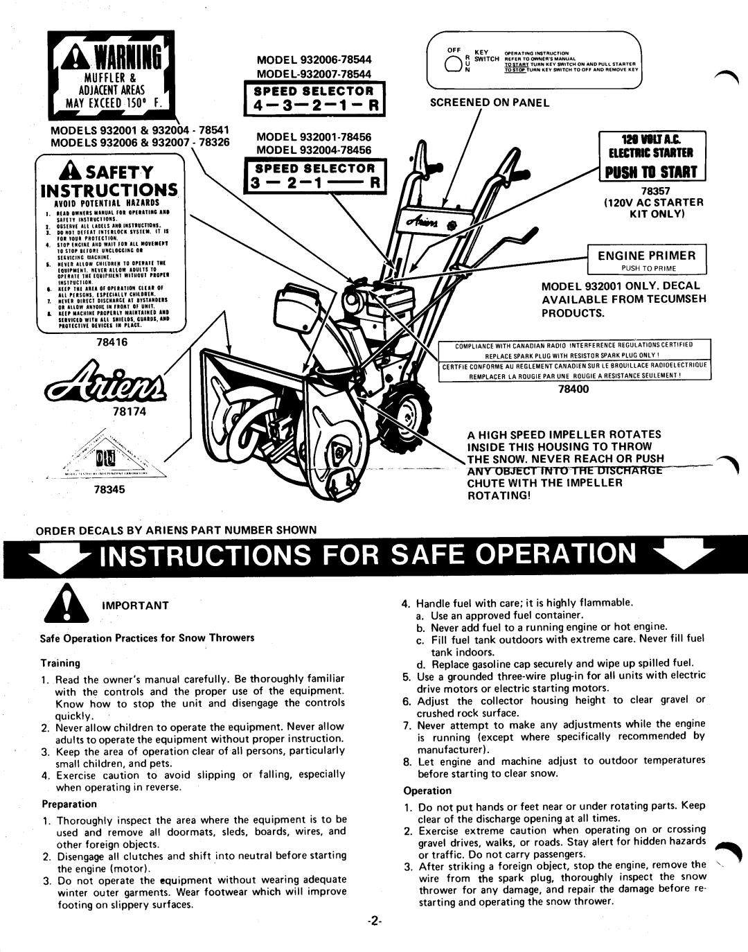 Ariens 932007, 832003, 832002, 932000 SERIES manual 
