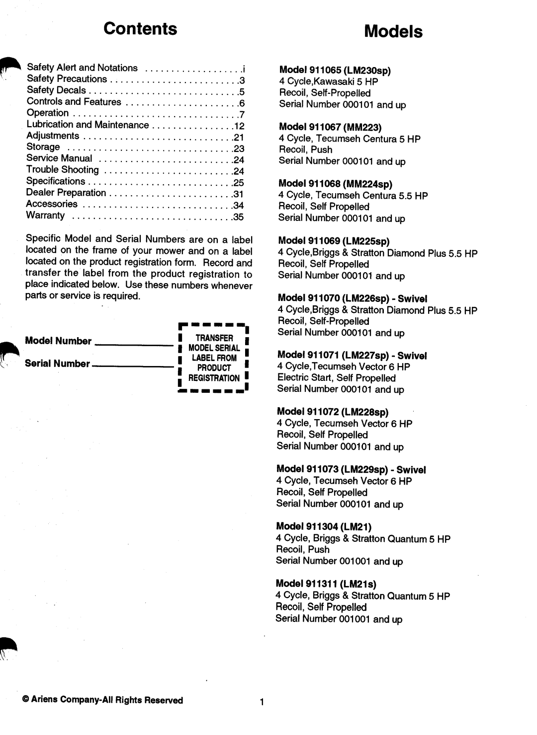 Ariens 911 manual 