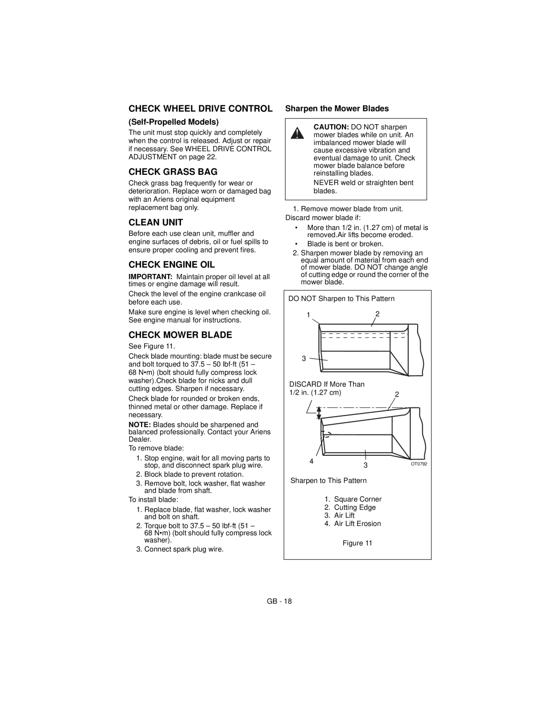 Ariens 911194 warranty Check Wheel Drive Control, Check Grass BAG, Clean Unit, Check Engine OIL, Check Mower Blade 