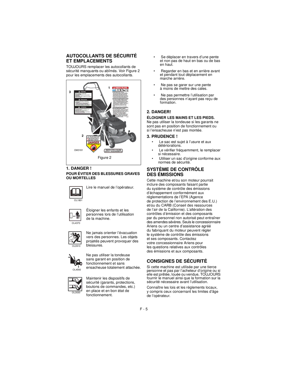 Ariens 911194 warranty Autocollants DE Sécurité ET Emplacements, Système DE Contrôle DES Émissions 