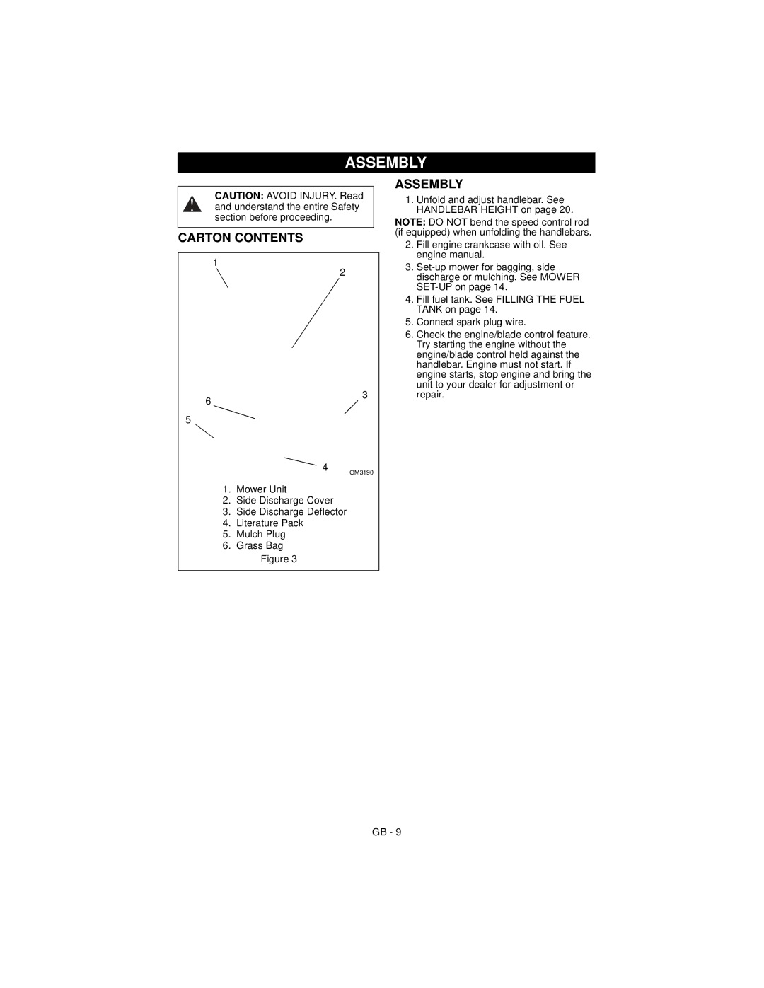 Ariens 911194 warranty Assembly, Carton Contents 