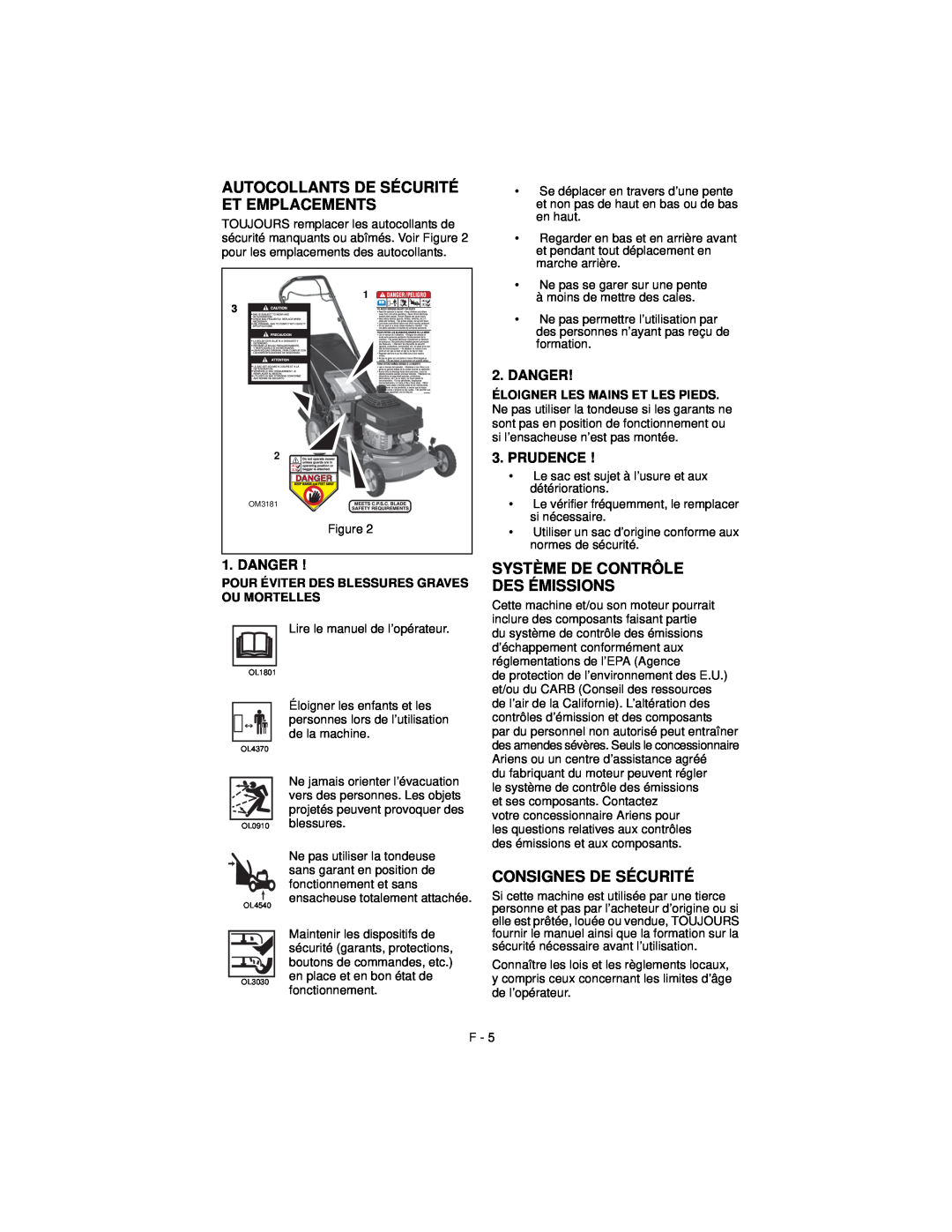Ariens 911194 warranty Autocollants De Sécurité Et Emplacements, Système De Contrôle Des Émissions, Consignes De Sécurité 