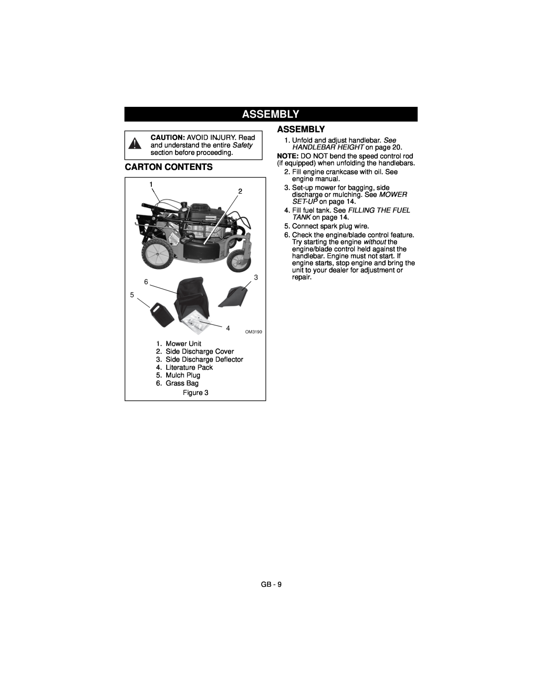 Ariens 911194 warranty Assembly, Carton Contents 