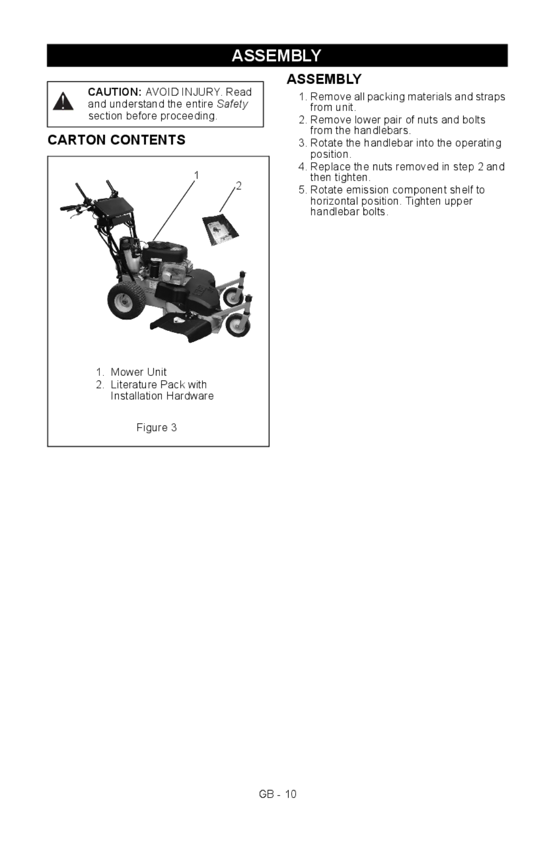 Ariens 911413 warranty Assembly, Carton Contents 