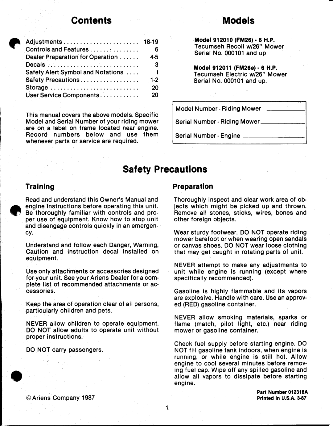 Ariens 912 manual 