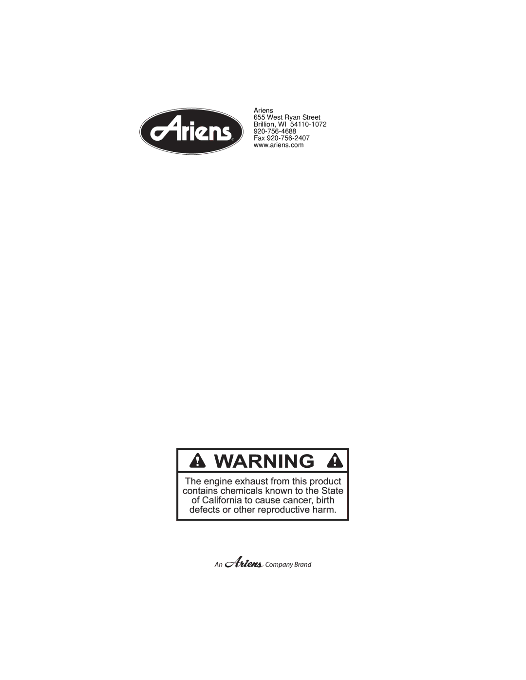 Ariens 915165 ZOOM XL 48, 915173 ZOOM XL 54, 915163 ZOOM XL 42 warranty Ariens West Ryan Street Brillion, WI 54110-1072 