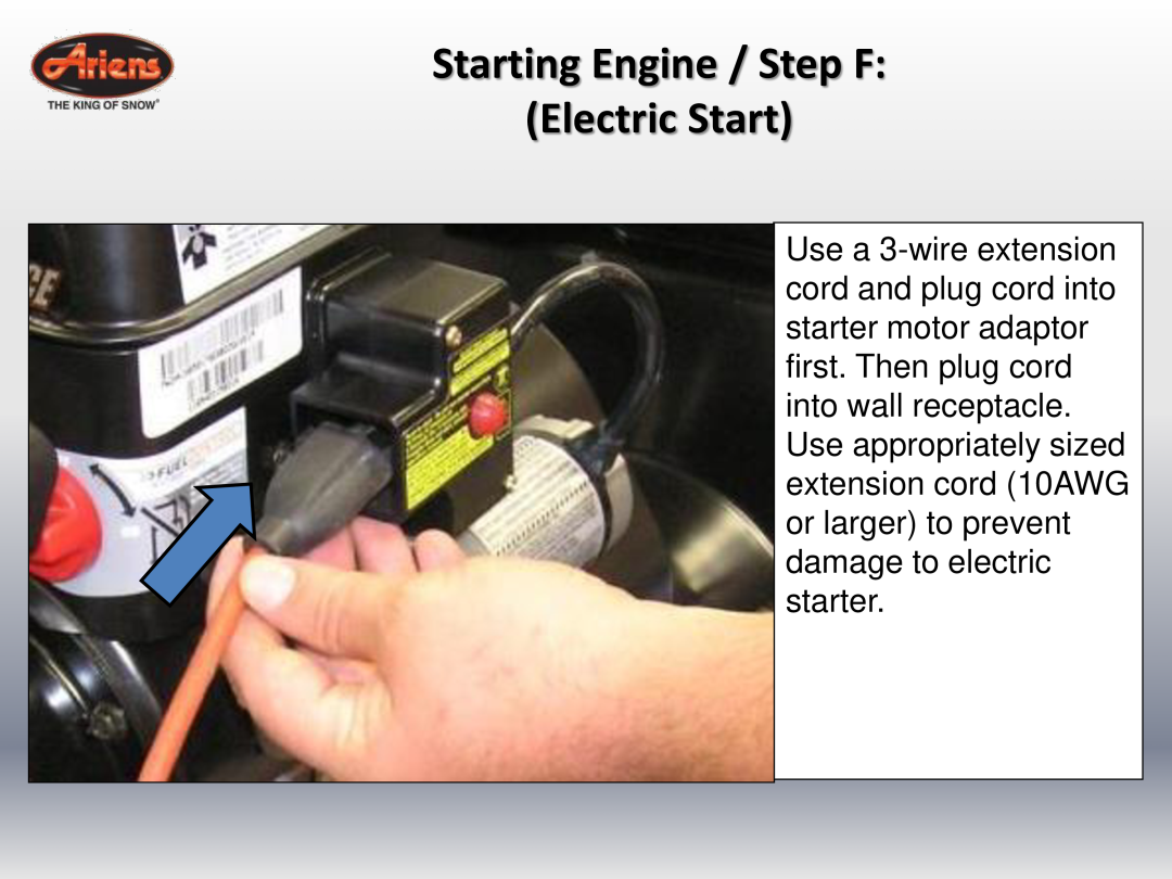 Ariens 920022 quick start Starting Engine / Step F Electric Start 