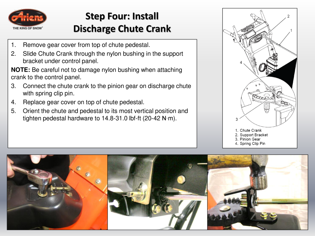Ariens 920022 quick start Step Four Install Discharge Chute Crank 