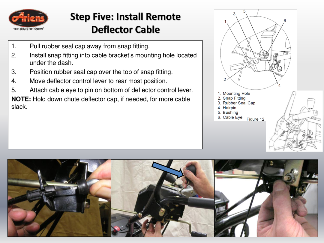 Ariens 920022 quick start Step Five Install Remote Deflector Cable 
