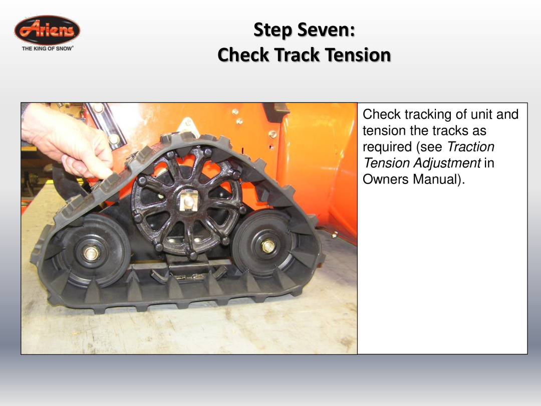 Ariens 920022 quick start Step Seven Check Track Tension 